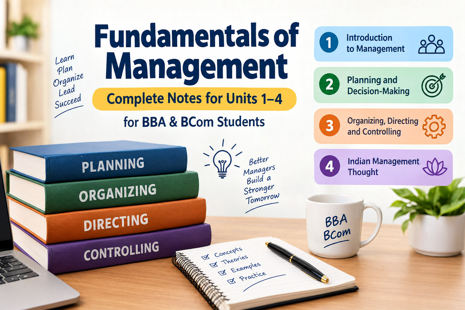 Fundamentals of Management Notes – Complete Guide for Units 1 to 4 (BBA & BCom)